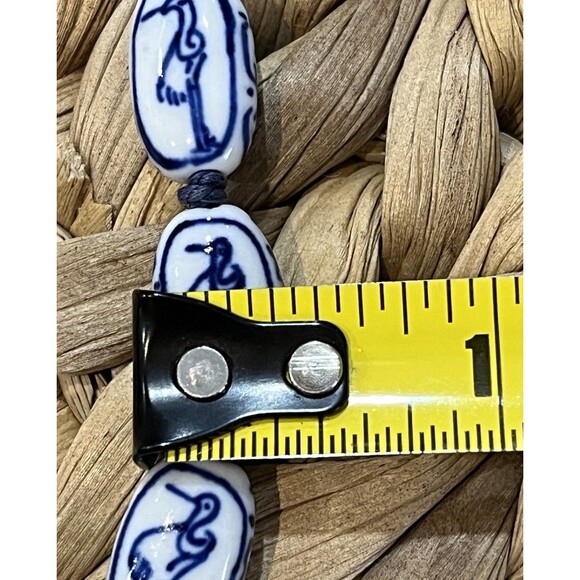 VTG Chinese Export Hand Knotted Painted Blue White Porcelain Bead Bird Necklace - Picture 8 of 8